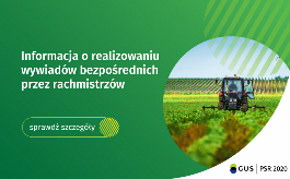 Plakat przedstawia ciągnik rolniczy i tekst "Informacja o realizowaniu wywiadów bezpośrednich...