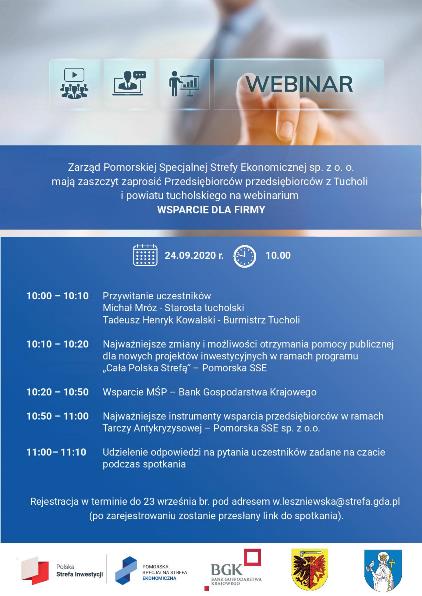 Ns plakacie szczegółowy program webinarium oraz logo organizatorów